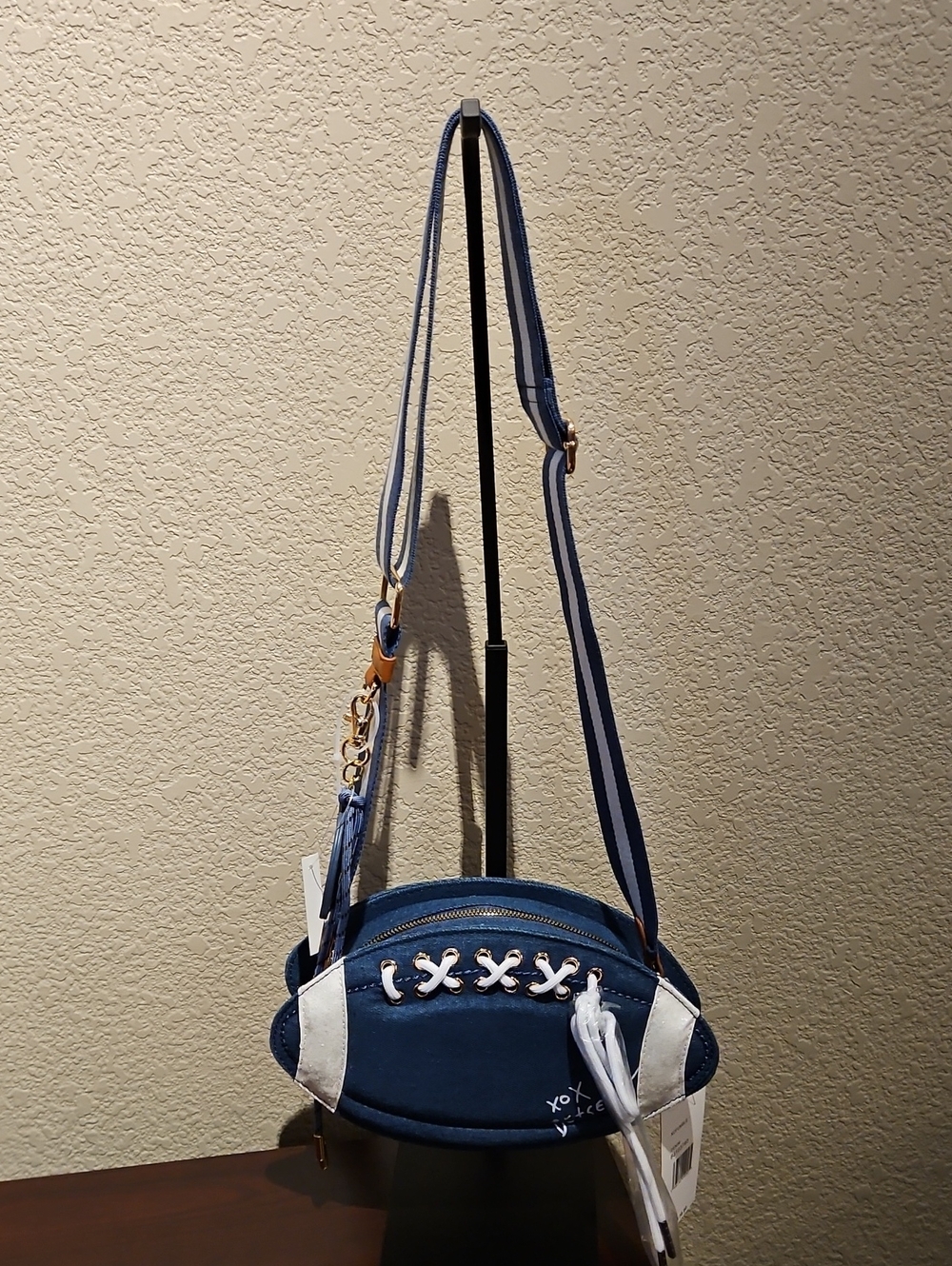 Betsey Johnson Denim Football Crossbody Purse - XOFUMBLE